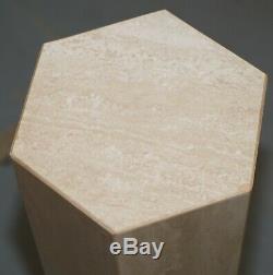 Lovely Hexagon Shaped Marble Finish Stone Side End Lamp Wine Pedestal Table