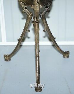 Lovely Marble Topped Side Table With Bronzed Tripod Base Depicting Phoenix's