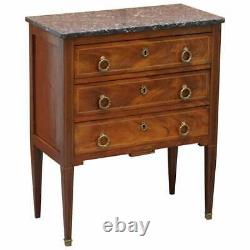 Lovely Neoclassical Cuban Mahogany Marble Topped Side Tables Chest Of Drawers