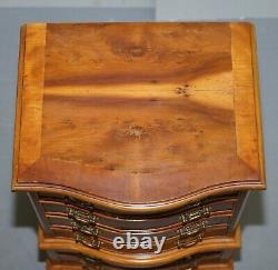 Lovely Pair Of Burr Yew Wood Small Sized Tallboy Chests Of Drawers Lamp Tables