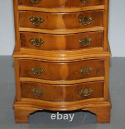Lovely Pair Of Burr Yew Wood Small Sized Tallboy Chests Of Drawers Lamp Tables