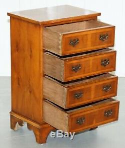 Lovely Pair Of Vintage Burr Yew Wood Lamp Side End Wine Table Chest Of Drawers