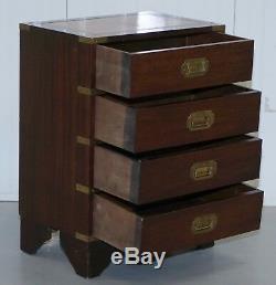 Lovely Side Table Sized Military Campaign Chest Of Drawers Brown Leather Top