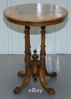 Lovely Victorian 1880 Walnut & Boxwood Marquetry Inlaid Chess Games Oval Table