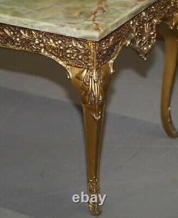 Lovely Vintage French Thick Marble Topped Coffee Or Cocktail Table Gilt Frame