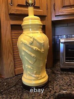 MCM LEVITON Chinese Chippendale Yellow Ginger Jar Bamboo Porcelain Table Lamp US