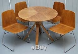 MID Century Modern Bent Plywood Dining Table & Four Chairs With Chrome Bases