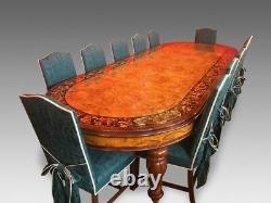 Magnificent CMC Burr Walnut Marquetry dining table Range pro French polished
