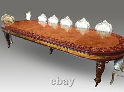 Magnificent Grand 12.5ft Burr Walnut Marquetry dining table pro French polished