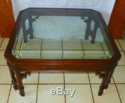 Mahogany Chinese Chippendale Glass Top Coffee Table (CT166)
