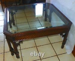 Mahogany Chinese Chippendale Glass Top Coffee Table (MCT166)