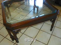 Mahogany Chinese Chippendale Glass Top Coffee Table (MCT166)