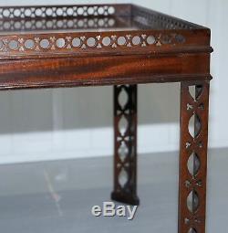 Mahogany Chinese Chippendale Style Silver Tea Of Coffee Table Fret Work Carved
