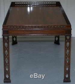 Mahogany Chinese Chippendale Style Silver Tea Of Coffee Table Fret Work Carved