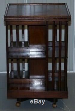 Mahogany Edwardian Revolving Library Bookcase Great Side Table Size On Wheels