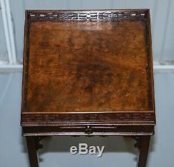 Mahogany Fret Work Carved Jardiniere Stand / Table With Butlers Serving Tray