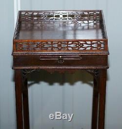 Mahogany Fret Work Carved Jardiniere Stand / Table With Butlers Serving Tray