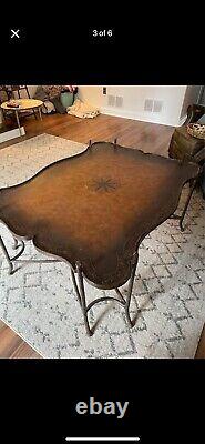 Maitland Smith Coffee Cocktail Table Leather Top Chippendale