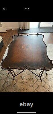 Maitland Smith Coffee Cocktail Table Leather Top Chippendale