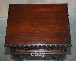 Maple & Co Thomas Chippendale Careved Victorian Mahogany Cutlery Side End Table