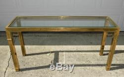 Mastercraft brass & glass console sofa table Greek Key Chinese Chippendale