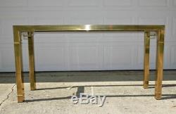 Mastercraft brass & glass console sofa table Greek Key Chinese Chippendale