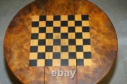 Matching Pair Of Victorian Burl & Burr Walnut Chessboard Tripod Base Side Tables
