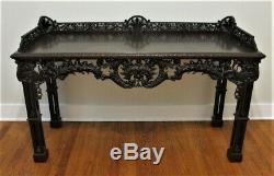 Meticulously Carved Antique CHINESE CHIPPENDALE MAHOGANY Table c. 1920 English