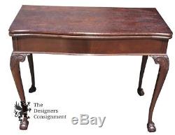 Mid Century Carved Mahogany Expandable Sofa Dining Card Table Chippendale Style
