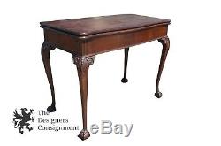 Mid Century Carved Mahogany Expandable Sofa Dining Card Table Chippendale Style
