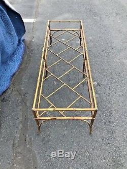 Mid Century Chippendale Faux Bamboo Gilded Metal Coffee Table Bracket Stretcher