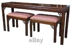 Mid Century Mahogany Chippendale Sofa Table Set Traditional Console Bench Stool