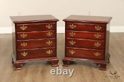 Nathan Hale Chippendale Style Pair of Cherry Four Drawer Chest Nightstands