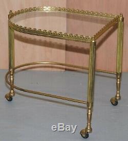Nest Of Three Brass & Glass Trolley Tables By Maison Bagues France MID Century
