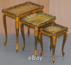 Nest Of Three G Serraglini Firenze Tables Made In Italy Hand Painted Distressed