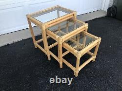 Nesting Tables Set of 3, Boho Vintage, Rattan & Stylized Bamboo
