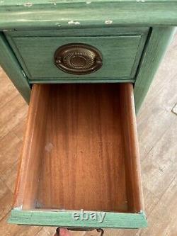 Nightstand Vintage side table solid wood green 29 chest drawers chippendale