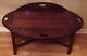 Old Chippendale Mahogany Banded Brass Drop Leaf Butler Tray Top Coffee Table Usa