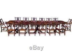 Opulent 14ft triple pedestal Regency style Brazilian mahogany dining table