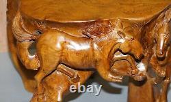 Original Pair, Root Wood Carved Equestrian Galloping Horse Side End Lamp Tables
