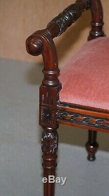 Ornately Carved Mahogany Vintage Regency Style Piano Stool Dressing Table Bench