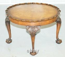 Ornately Carved Vintage Claw & Ball Coffee Table Pie Crust Edge Solid Walnut