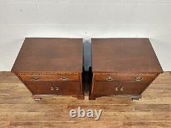 PAIR Baker Furniture Chippendale Carved Mahogany Nightstands Side Tables