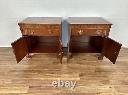 PAIR Baker Furniture Chippendale Carved Mahogany Nightstands Side Tables