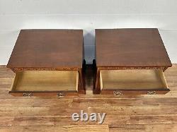 PAIR Baker Furniture Chippendale Carved Mahogany Nightstands Side Tables