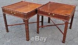 PAIR Large Vintage BAKER 20th C CHINESE CHIPPENDALE TABLES English Asian Style