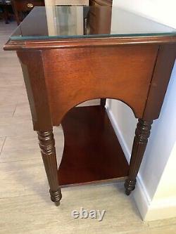 PRISTINEEthan Allen 18th Century Mahogany Night Table withGlass Top
