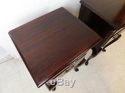 Pair 1940s Solid Mahogany Chippendale Side Tables Nightstands Maddox New York