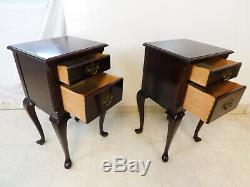 Pair 1940s Solid Mahogany Chippendale Side Tables Nightstands Maddox New York