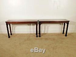 Pair BAKER Furniture Mahogany Chinese Chippendale Consoles Sideboard Tables